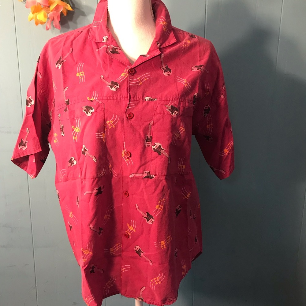 Vintage guitar print cotton shirt